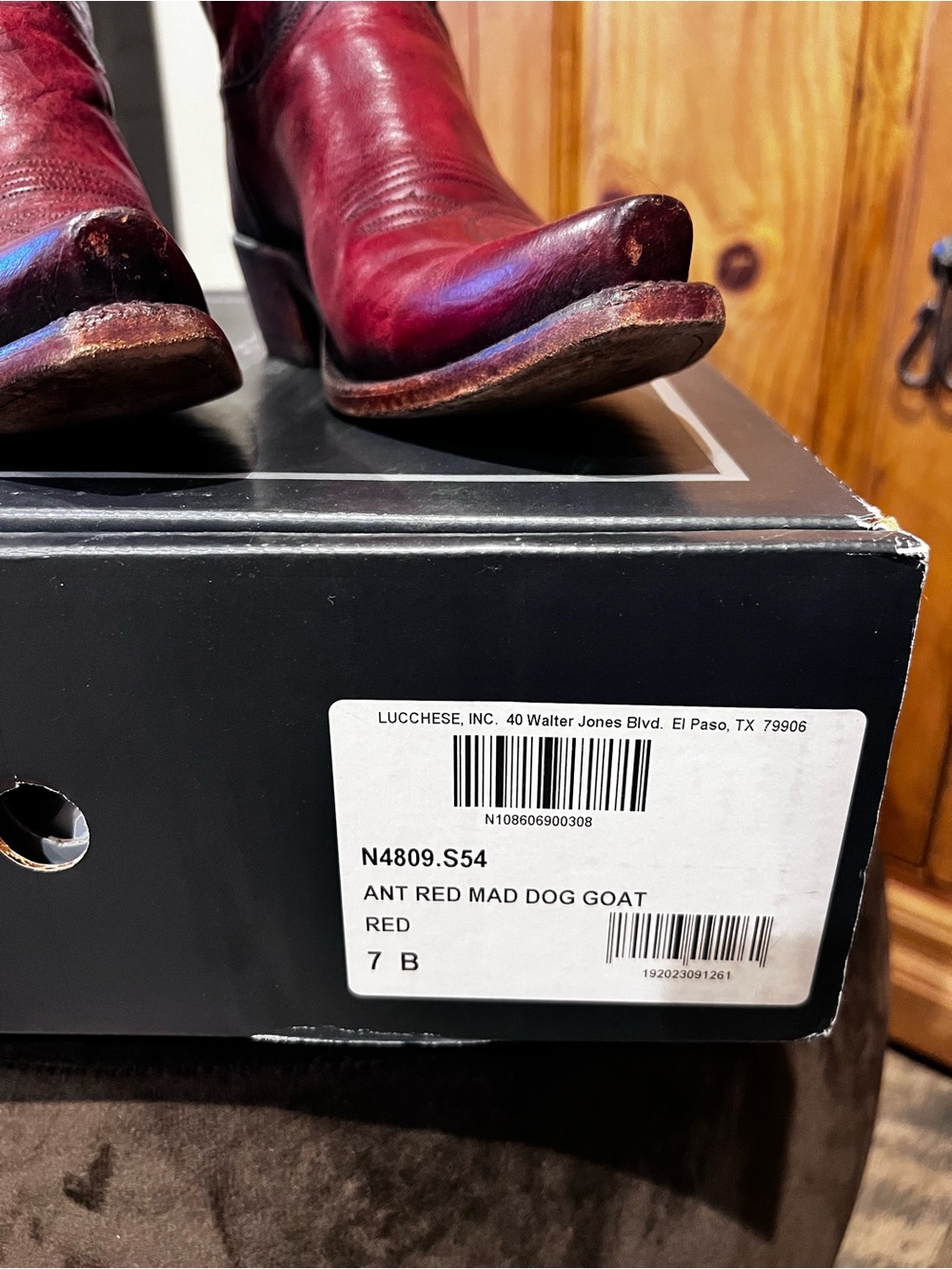 Lucchese Burgundy Leather Cowboy Boots - Picture 2 of 7